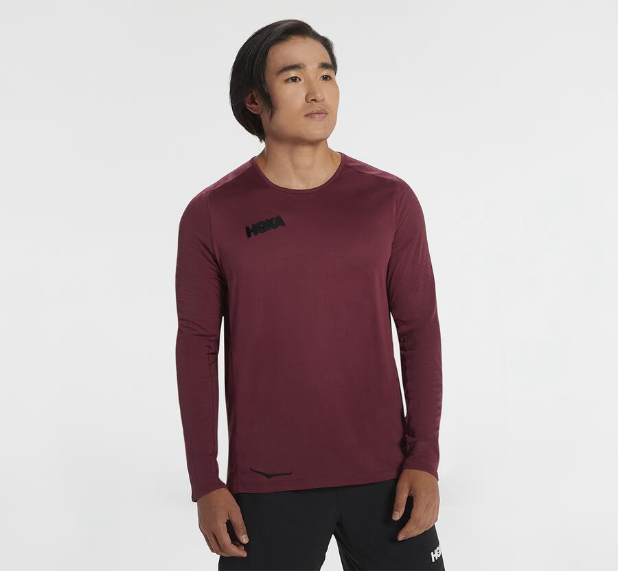 Haut Hoka One One Performance Longue Sleeve Homme - Marron - JRP-359814